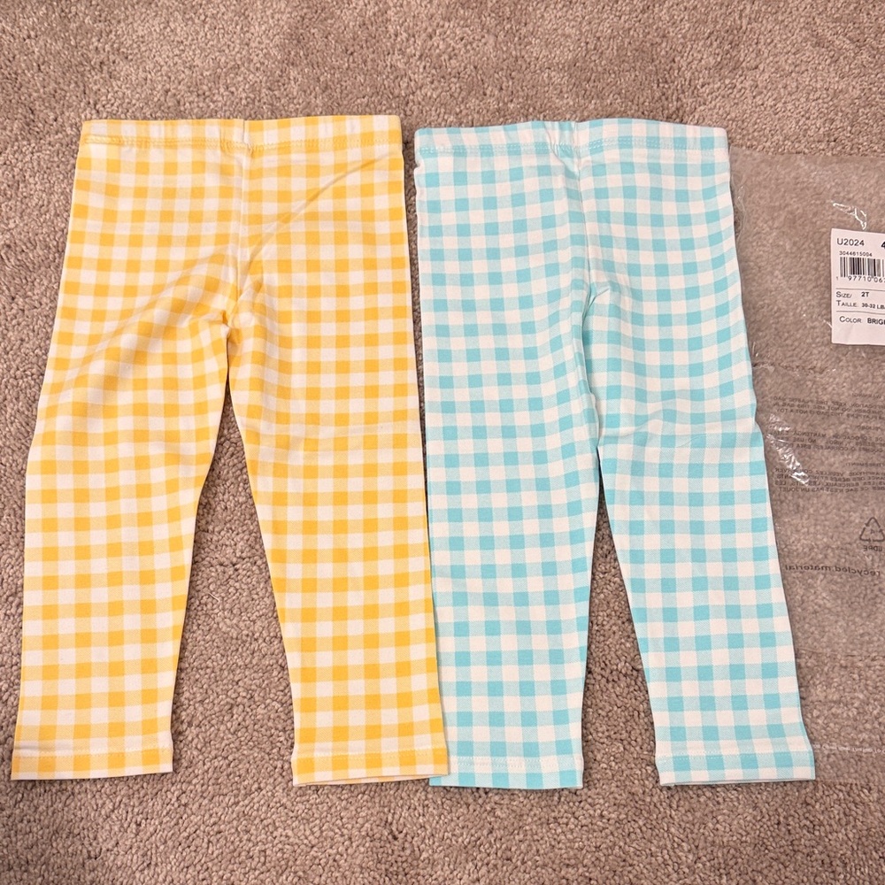 The Children's Place Yellow and Blue(aqua) Checkered gingham Leggings size 2T